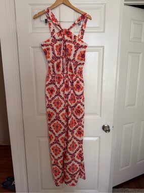 SHEIN Cream Jumpsuit with Orange and Purple Floral Medallions